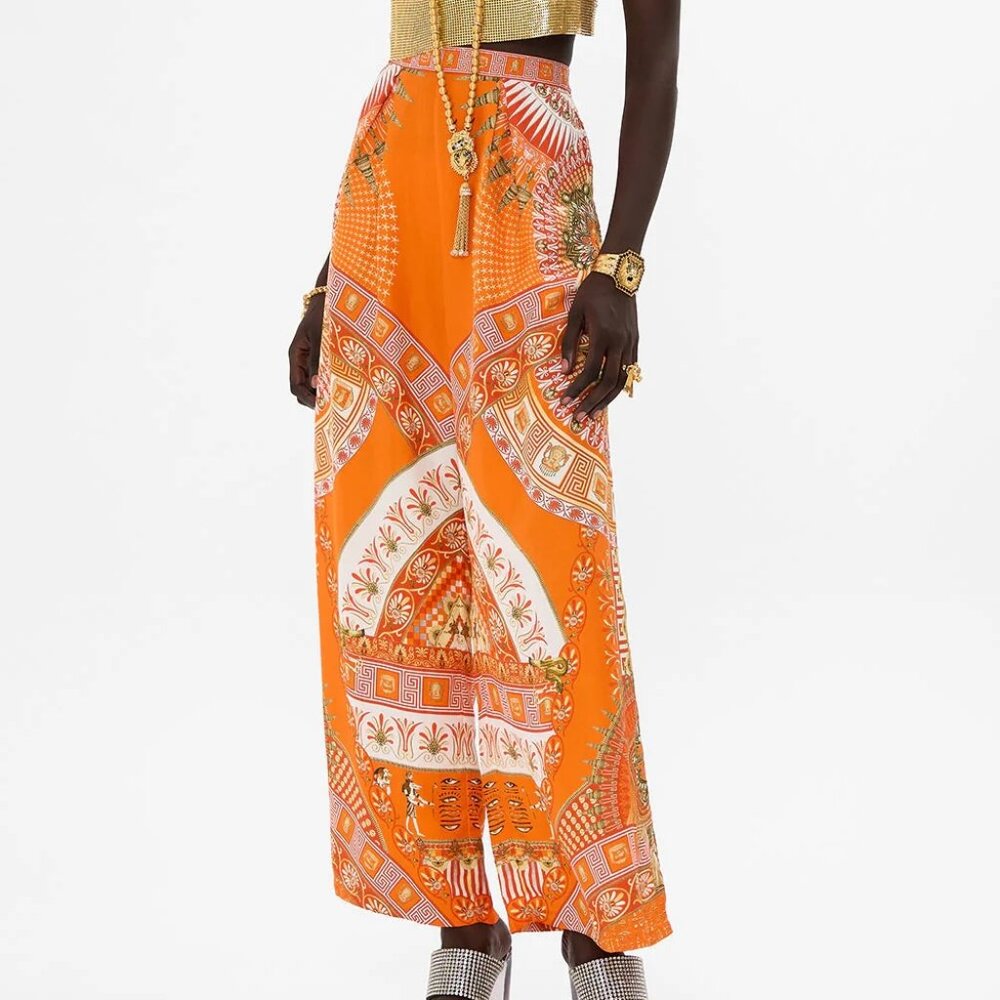 Tuck Front Wide Leg Silk Pants in "The Obelisk Gate"